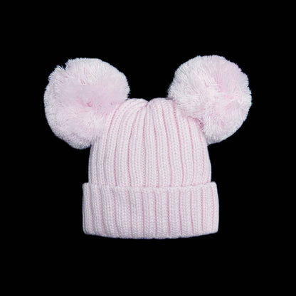 Baby Girls Pink Double Pom Hat