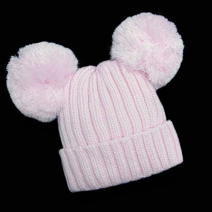 Baby Girls Pink Double Pom Hat