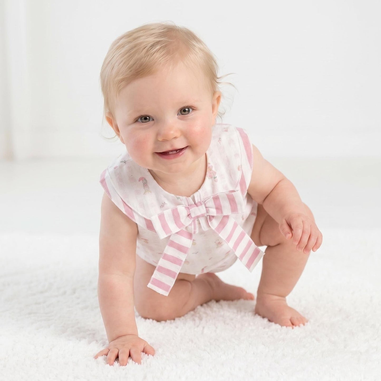 Baby Girl Pink Dusty Animal Print Collar Romper "MYD26050"