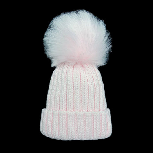 Baby Girls Pink Faux Fur Pom Hat