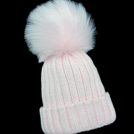 Baby Girls Pink Faux Fur Pom Hat