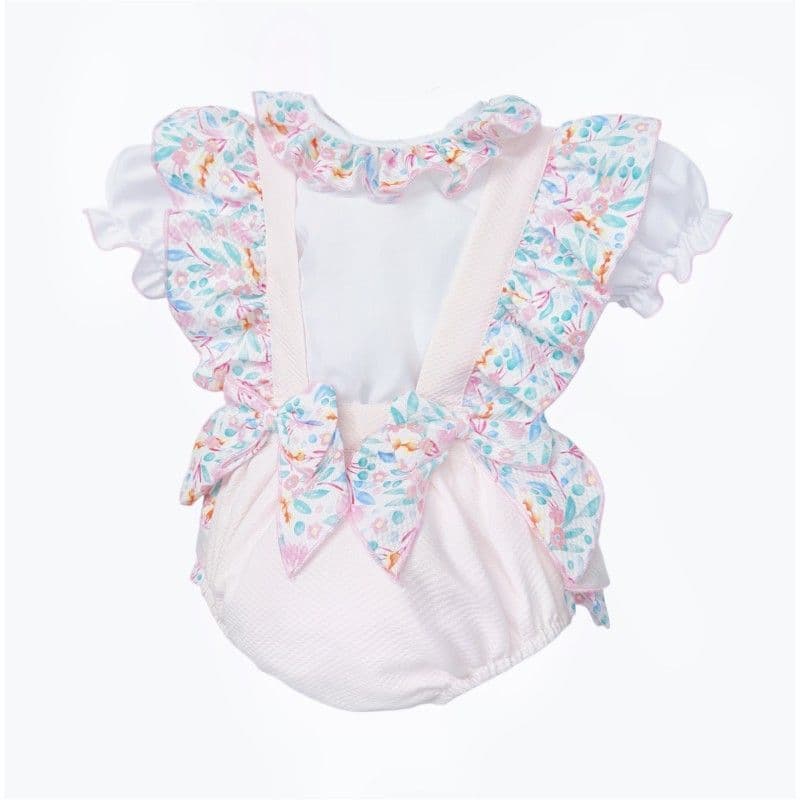Baby Girl Pink Floral Waffle Frilly Bottom Romper with Shirt "2615"