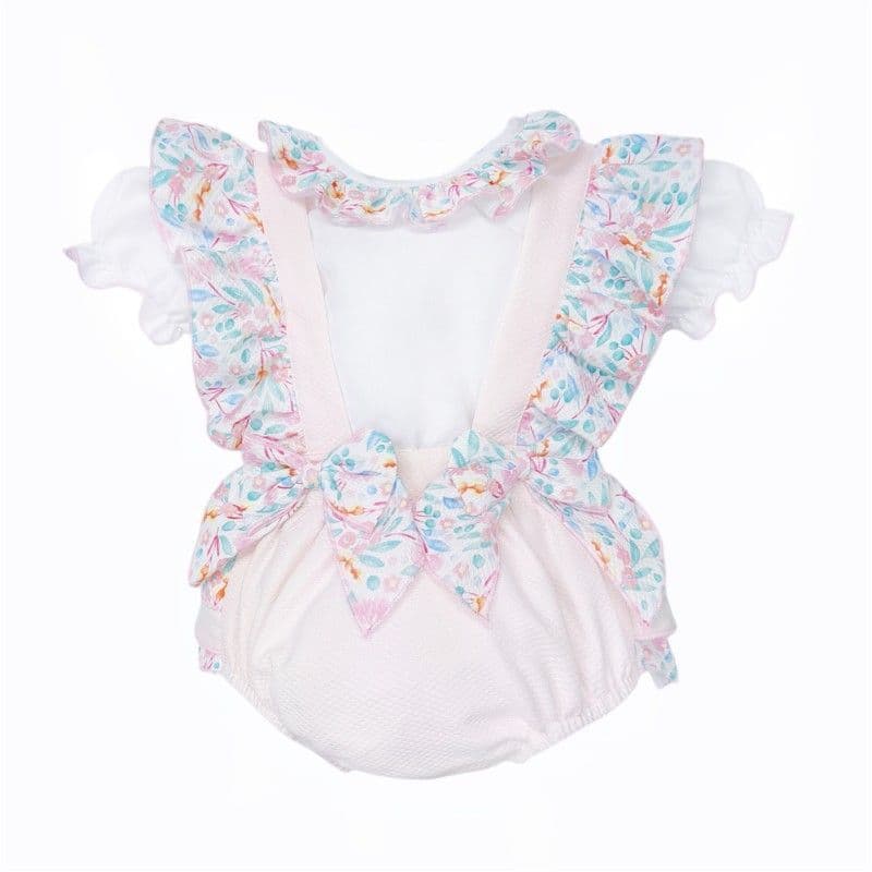 Baby Girl Pink Floral Waffle Frilly Bottom Romper with Shirt "2615"