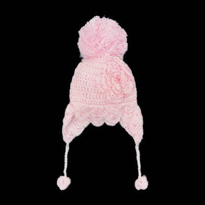 Baby Girls Pink Hand Crochet Pearl Pom Pom Hat