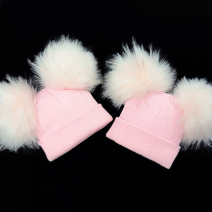 Baby Girls Pink Mega Double Pom Hat Faux Fur