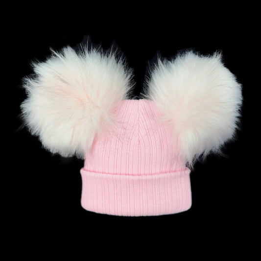 Baby Girls Pink Mega Double Pom Hat Faux Fur