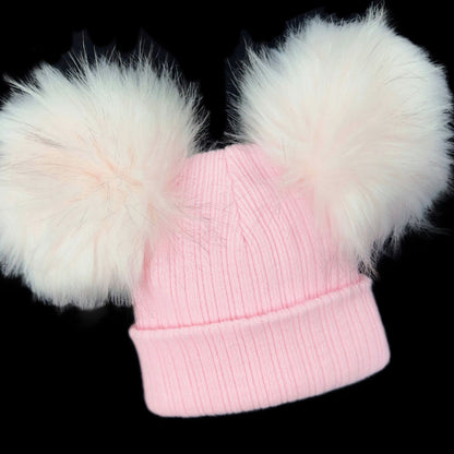 Baby Girls Pink Mega Double Pom Hat Faux Fur