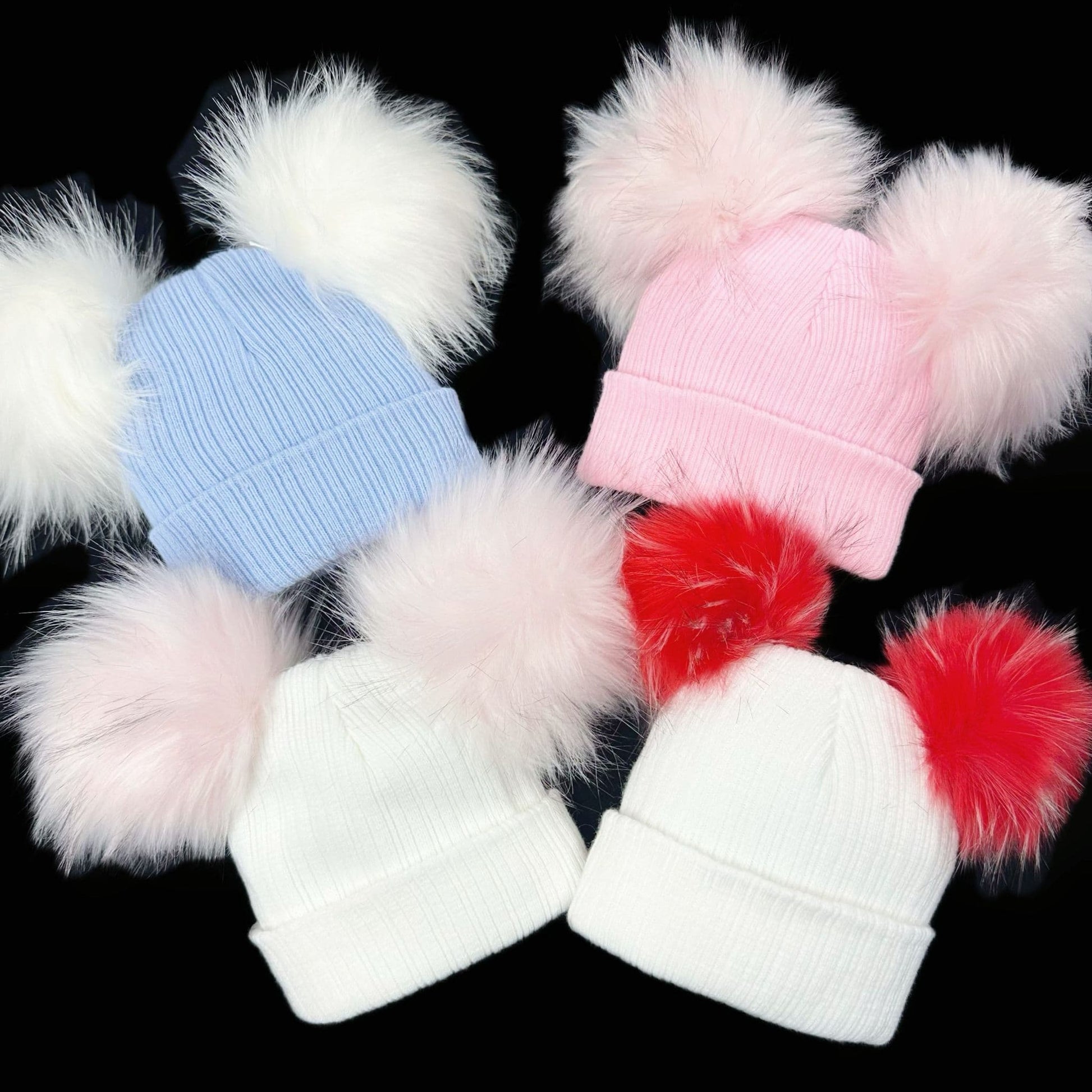 Baby Girls Pink Mega Double Pom Hat Faux Fur