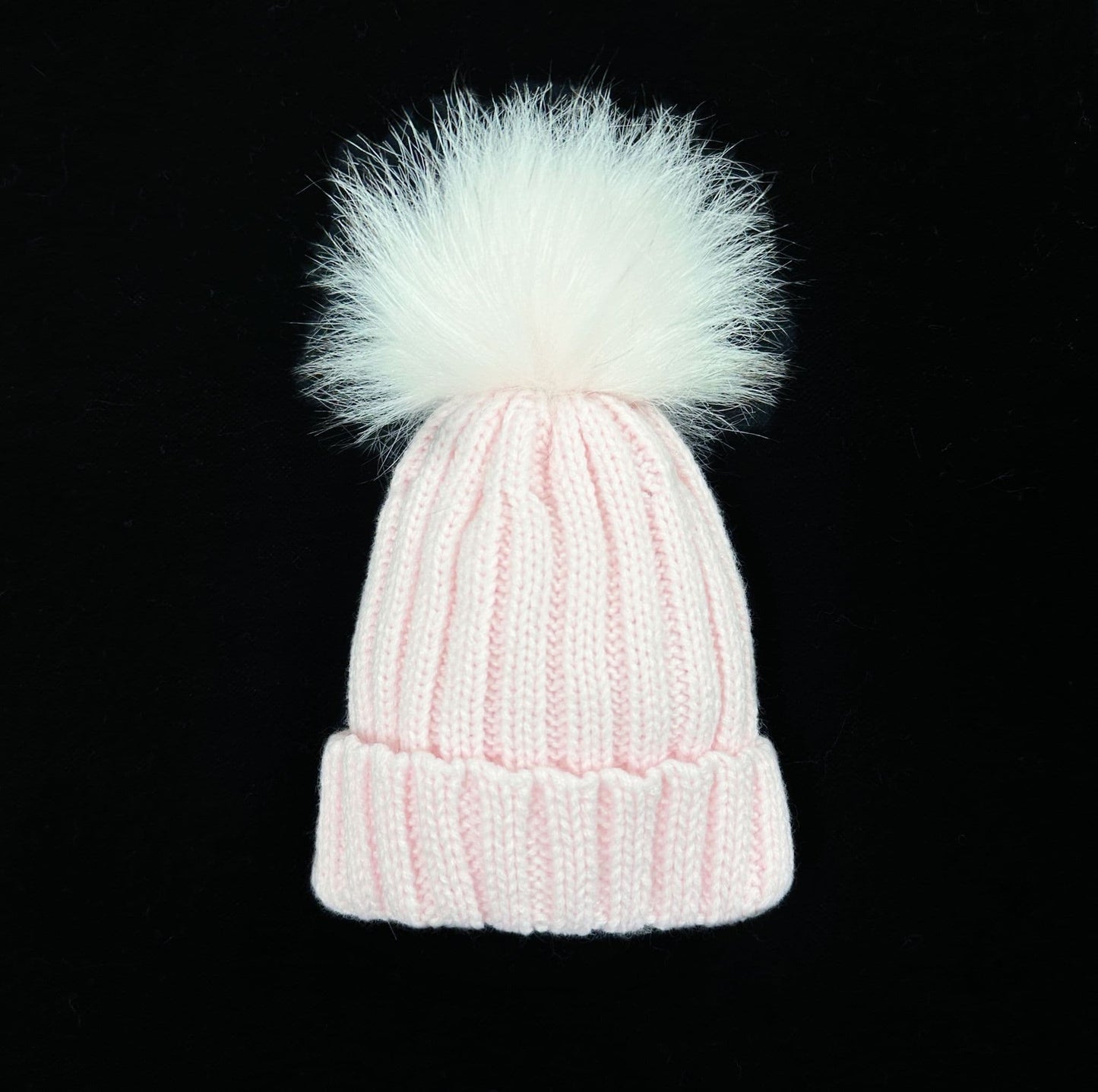 Baby Girls Pink Mega Faux Fur Pom Ribbed Hat