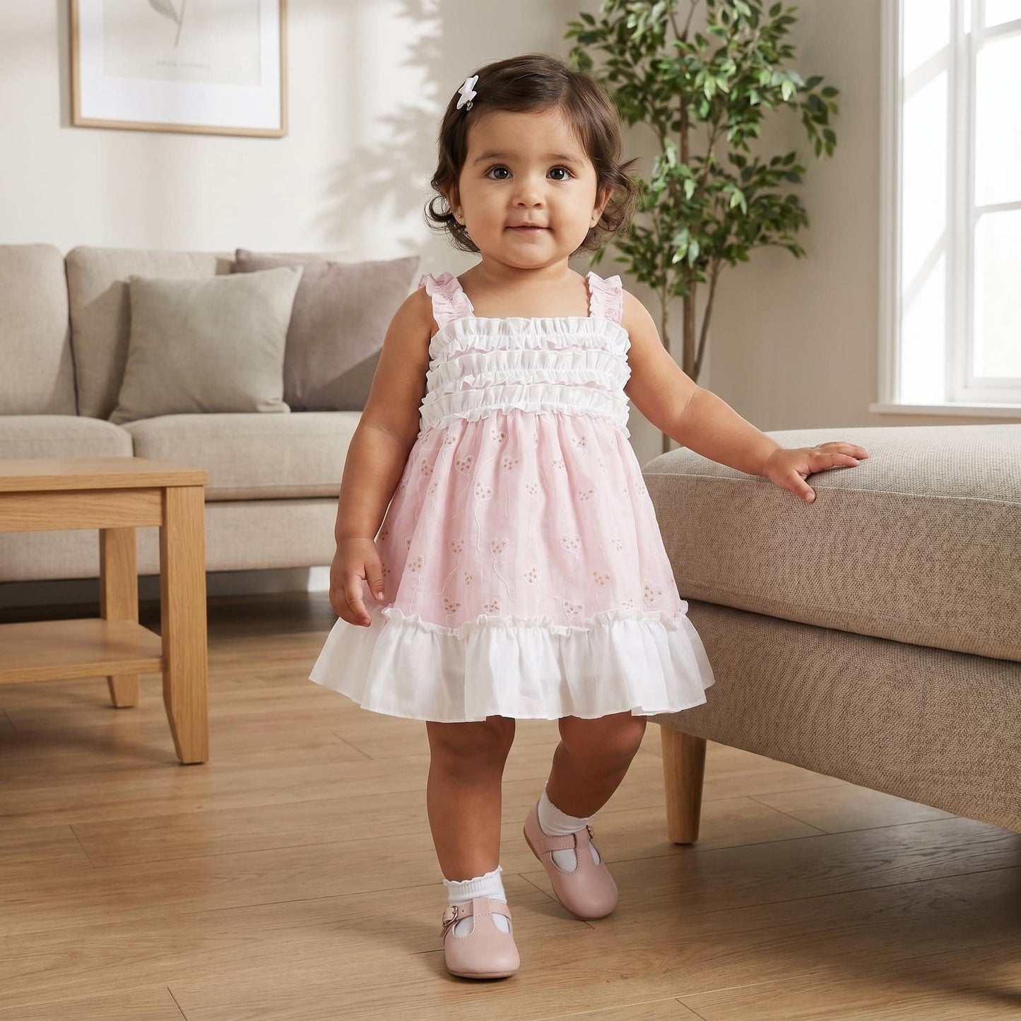Baby Girl Pink Print Summer Puff Ball Dress with Pants "MYD26045"