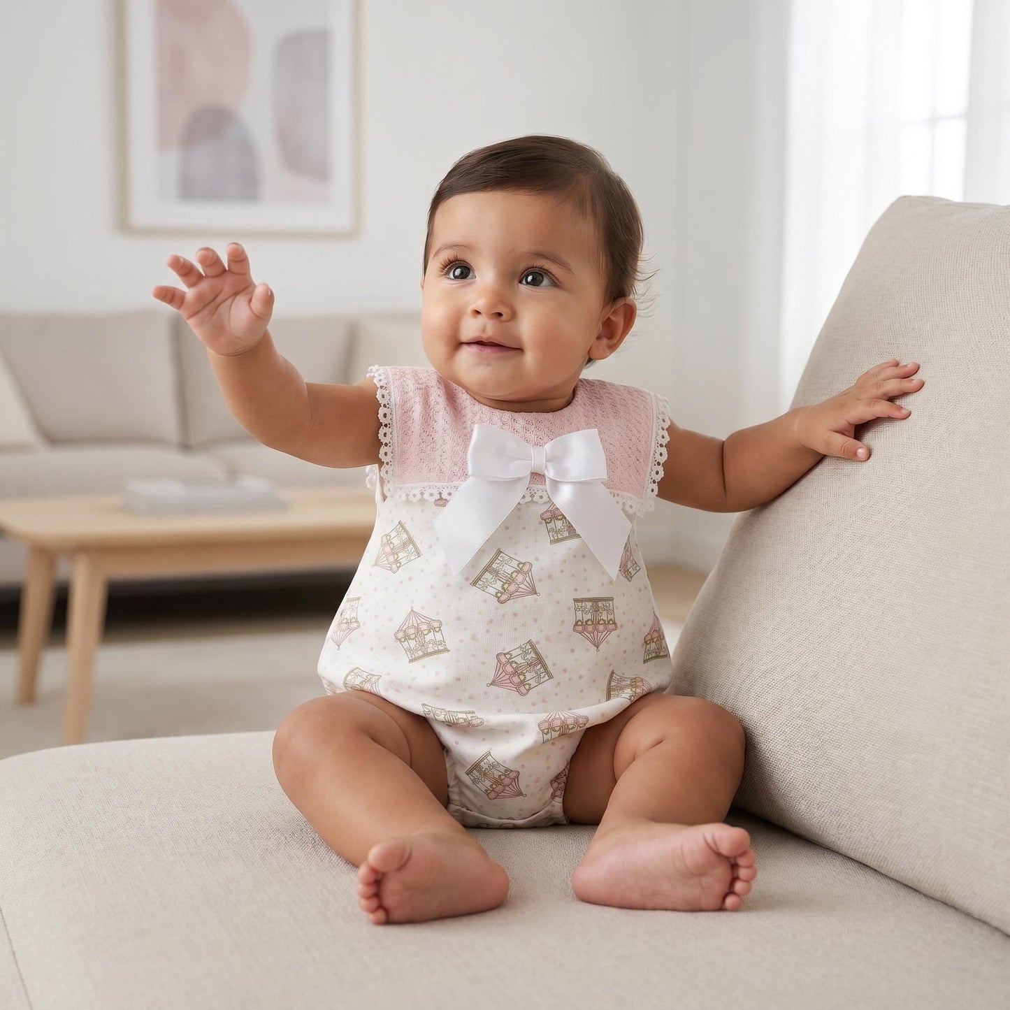 Baby Girl Pink Rocking Horse Big Collar Romper "MYD26046"