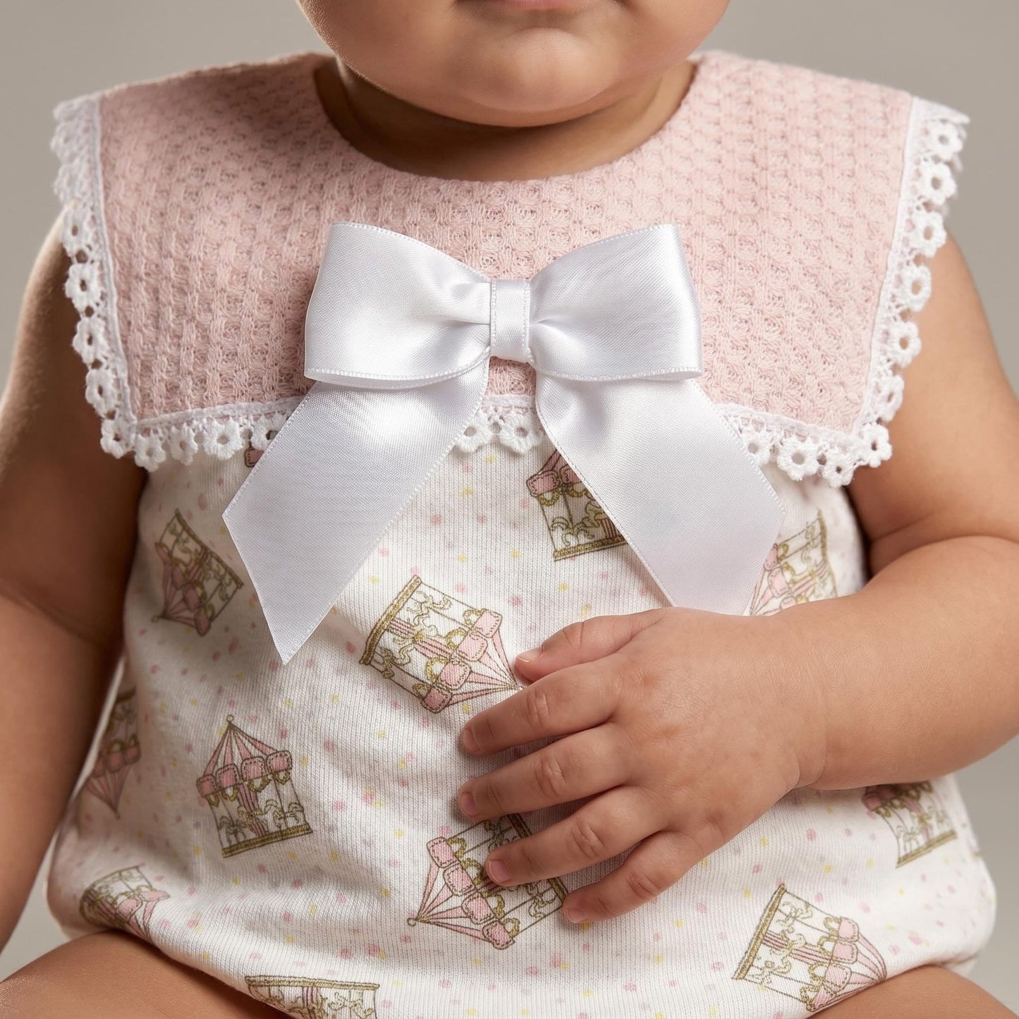 Baby Girl Pink Rocking Horse Big Collar Romper "MYD26046"