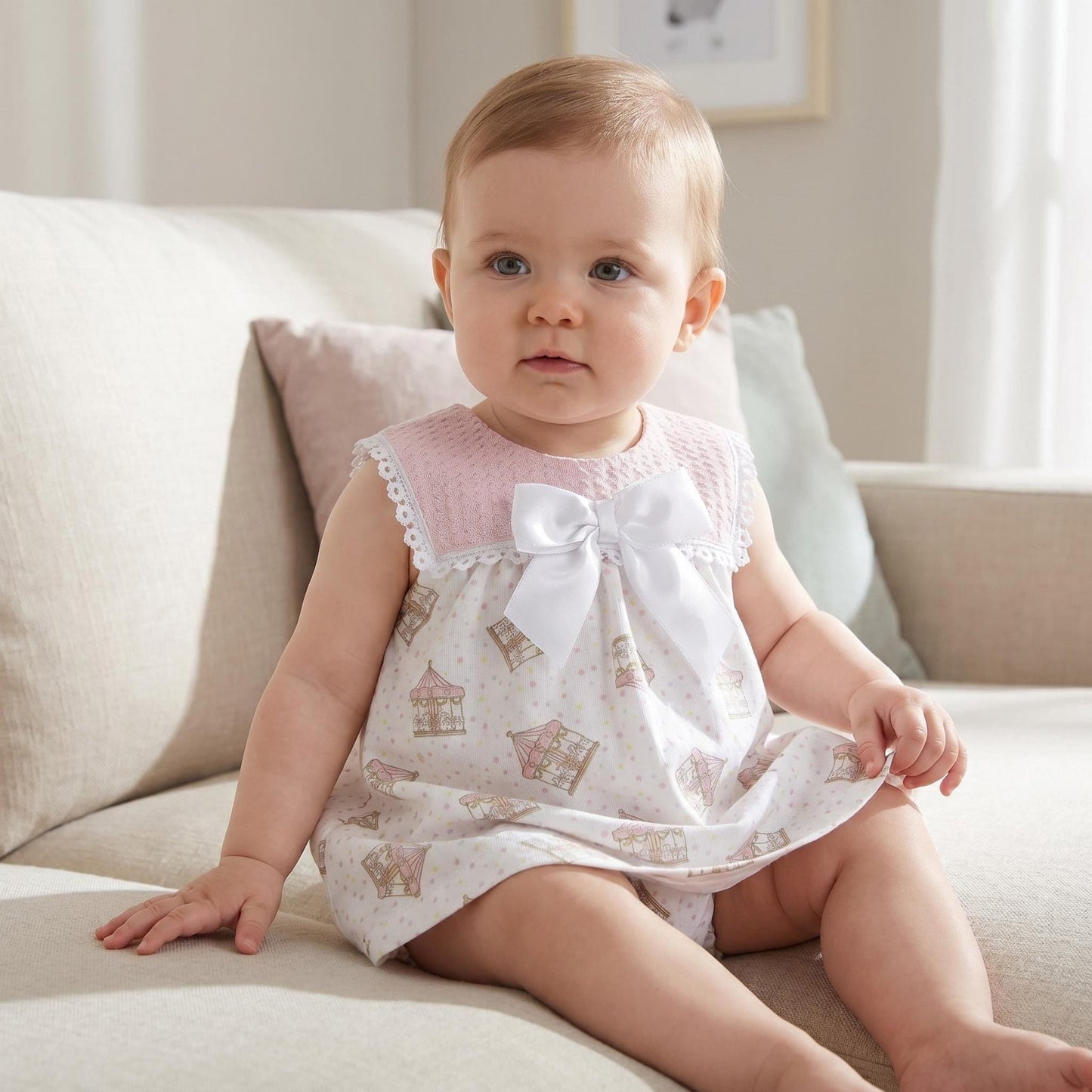 Baby Girl Pink Rocking Horse Dress with Pants "MYD26047"
