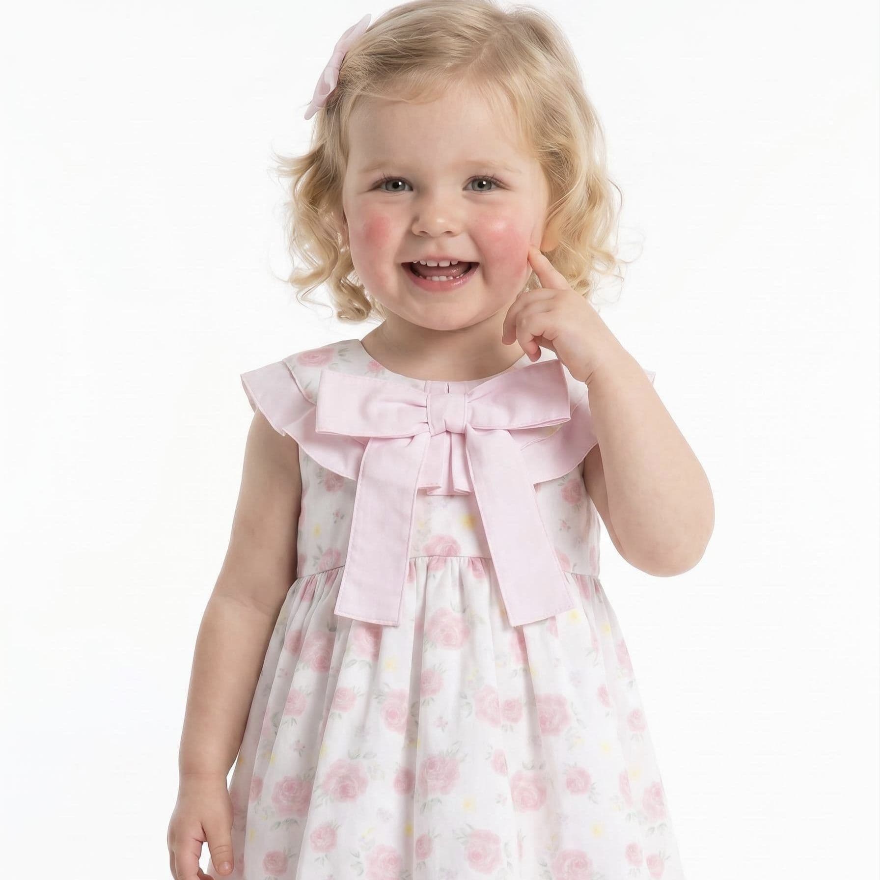 Baby Girl Pink Rose Print Puff Ball Dress with Pants "MYD26040"