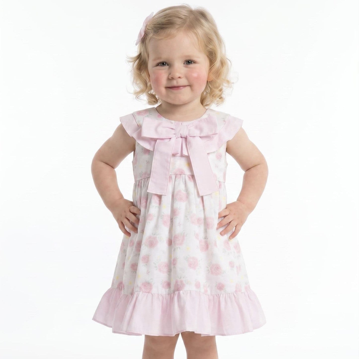 Baby Girl Pink Rose Print Puff Ball Dress with Pants "MYD26040"