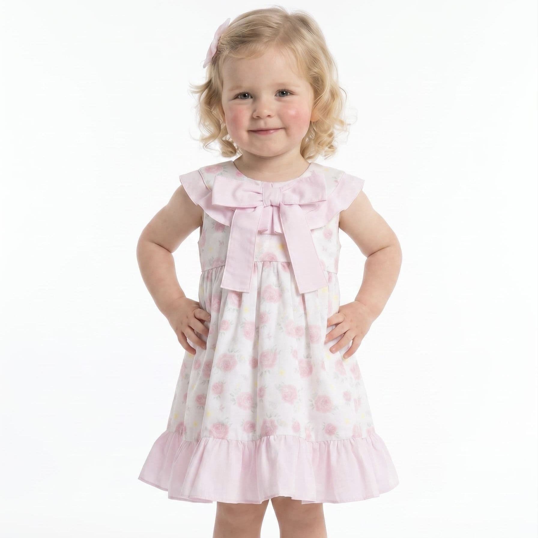 Baby Girl Pink Rose Print Puff Ball Dress with Pants "MYD26040"