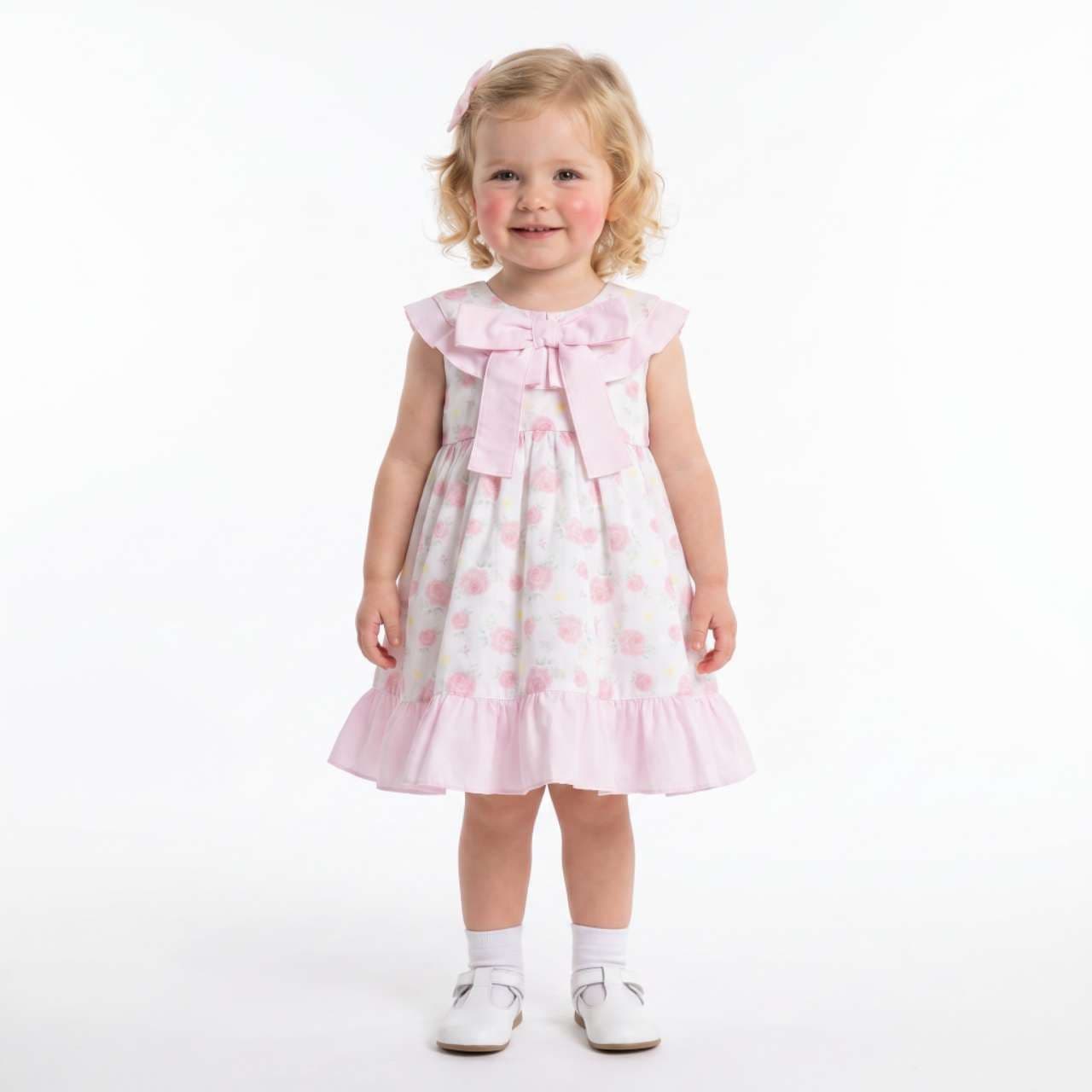 Baby Girl Pink Rose Print Puff Ball Dress with Pants "MYD26040"