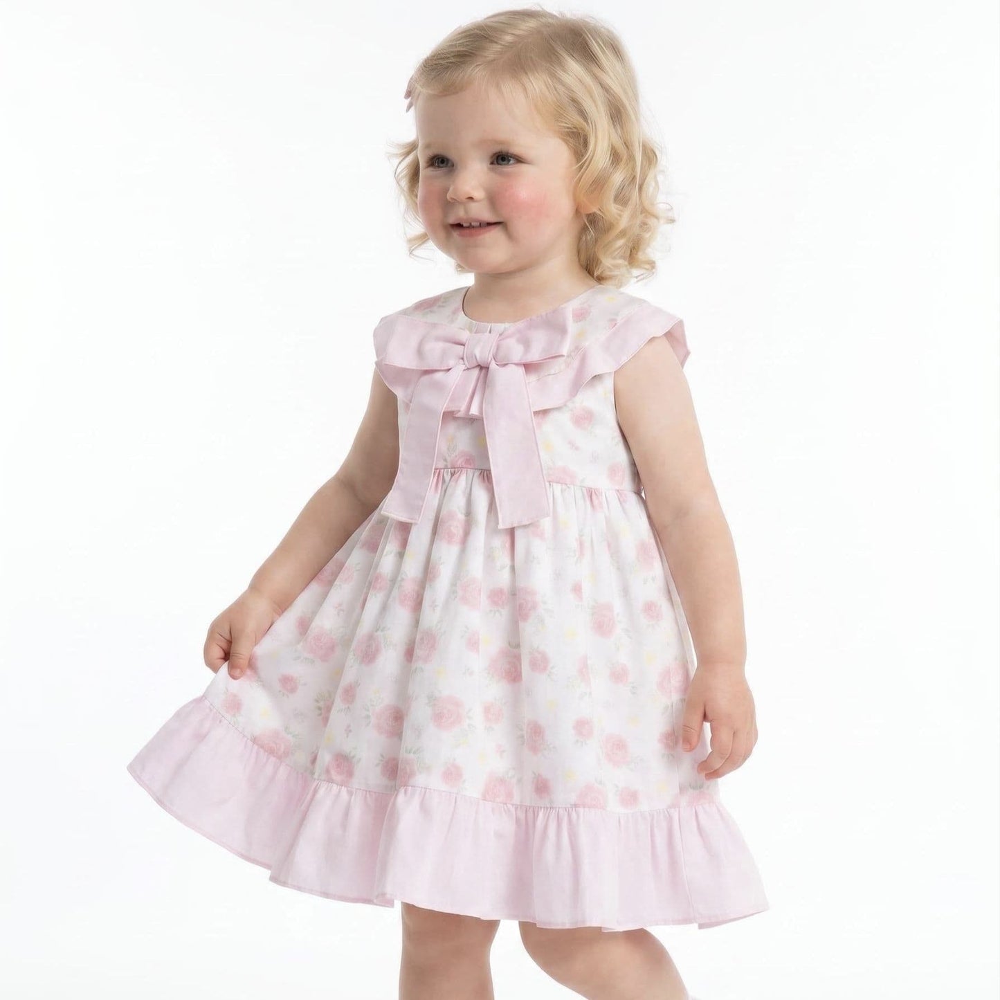 Baby Girl Pink Rose Print Puff Ball Dress with Pants "MYD26040"