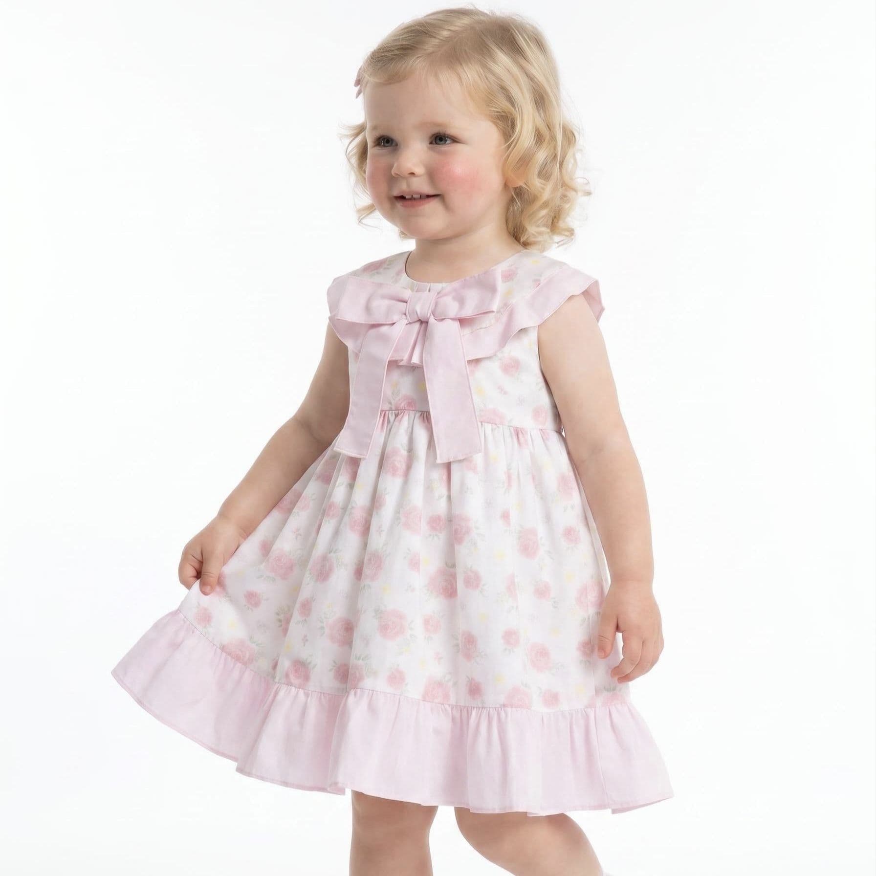 Baby Girl Pink Rose Print Puff Ball Dress with Pants "MYD26040"