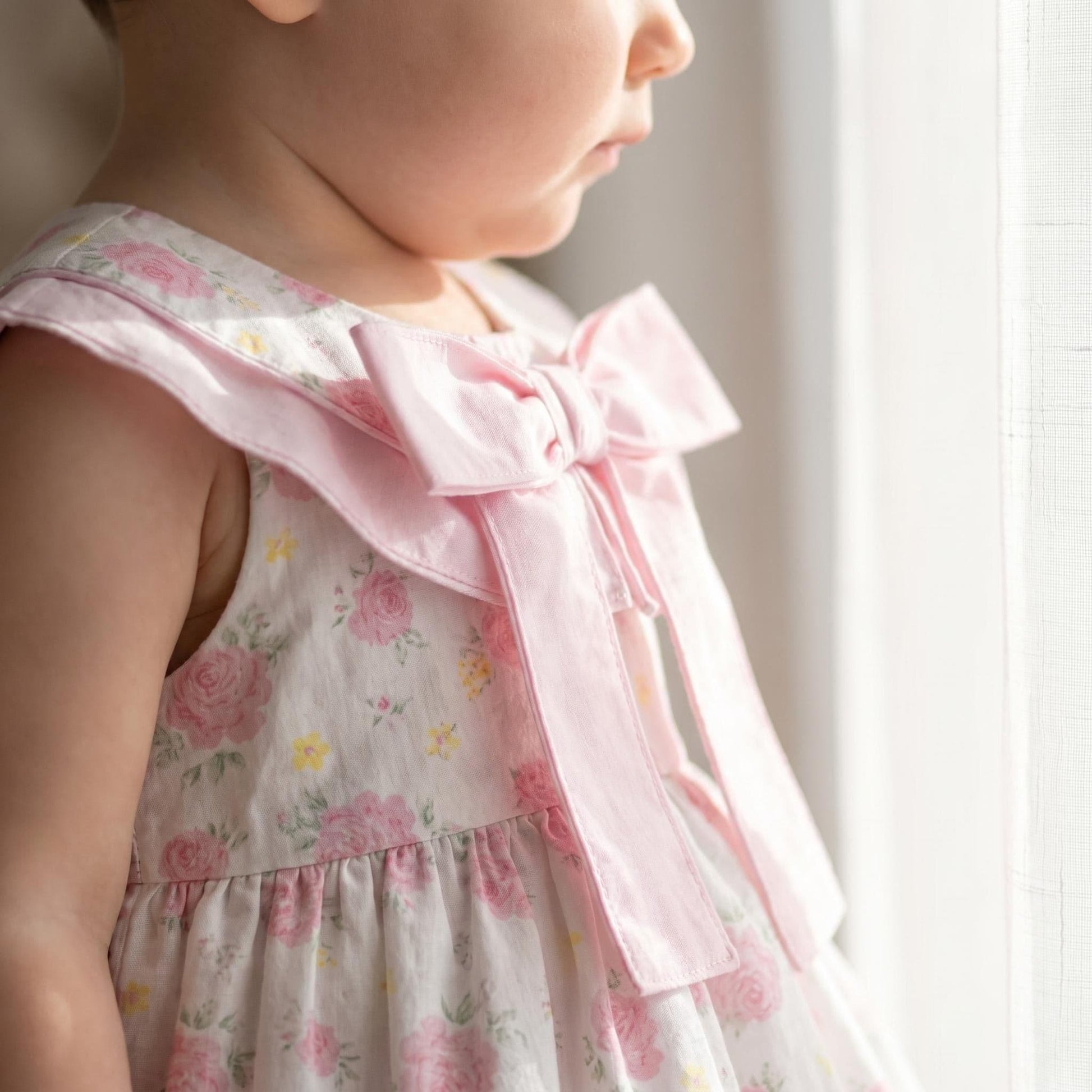 Baby Girl Pink Rose Print Puff Ball Dress with Pants "MYD26040"