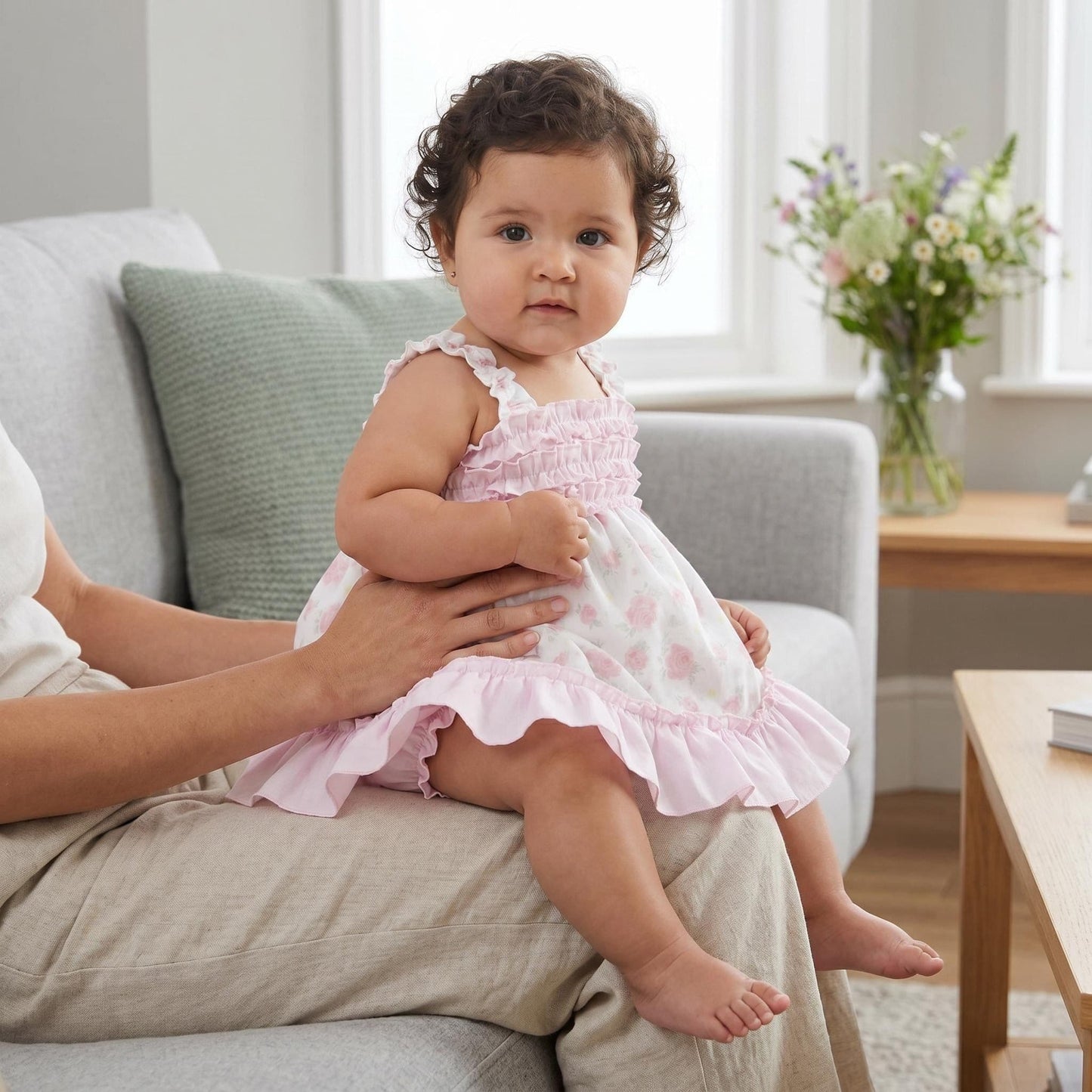 Baby Girl Pink Rose Summer Puff Ball Dress with Pants "MYD26043"