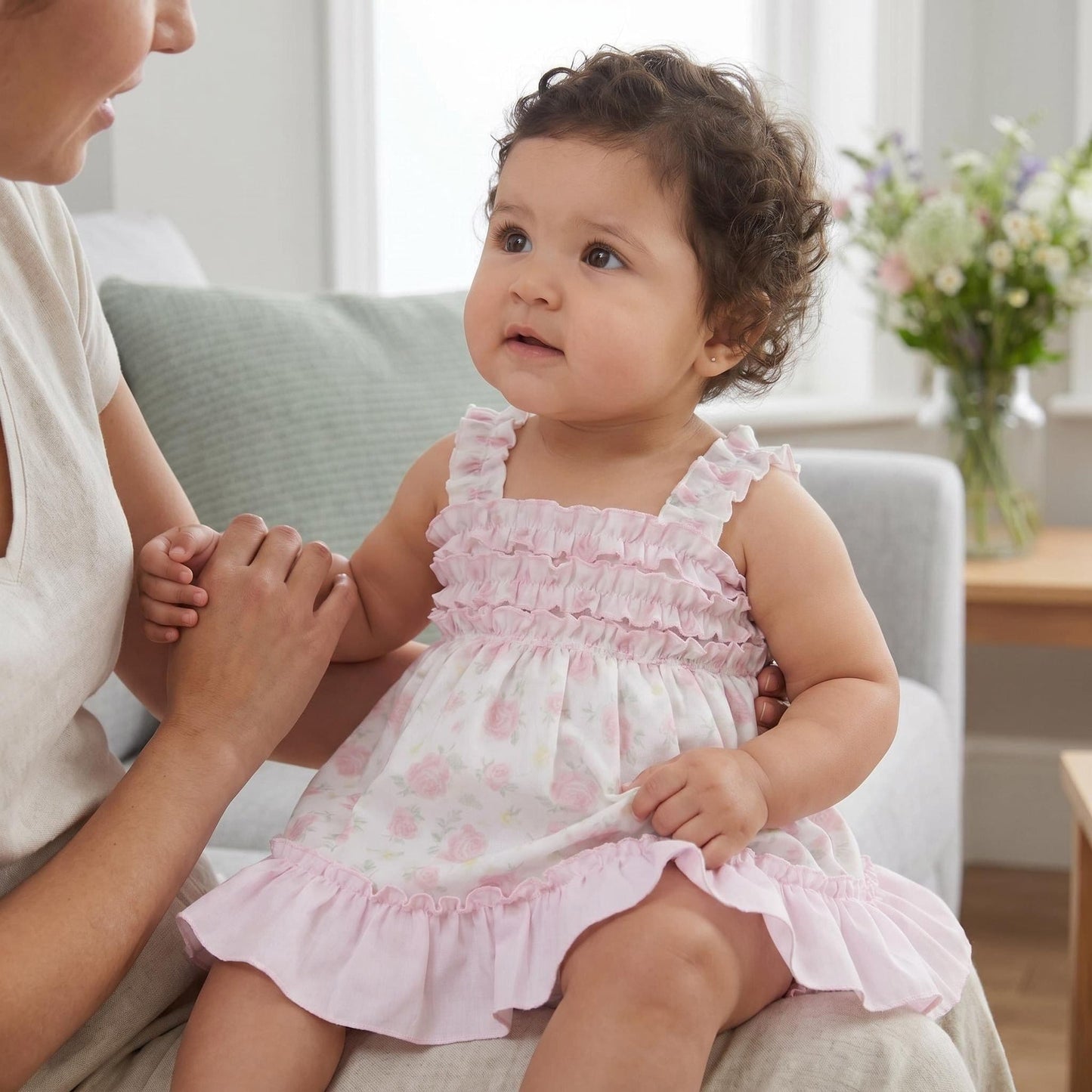 Baby Girl Pink Rose Summer Puff Ball Dress with Pants "MYD26043"
