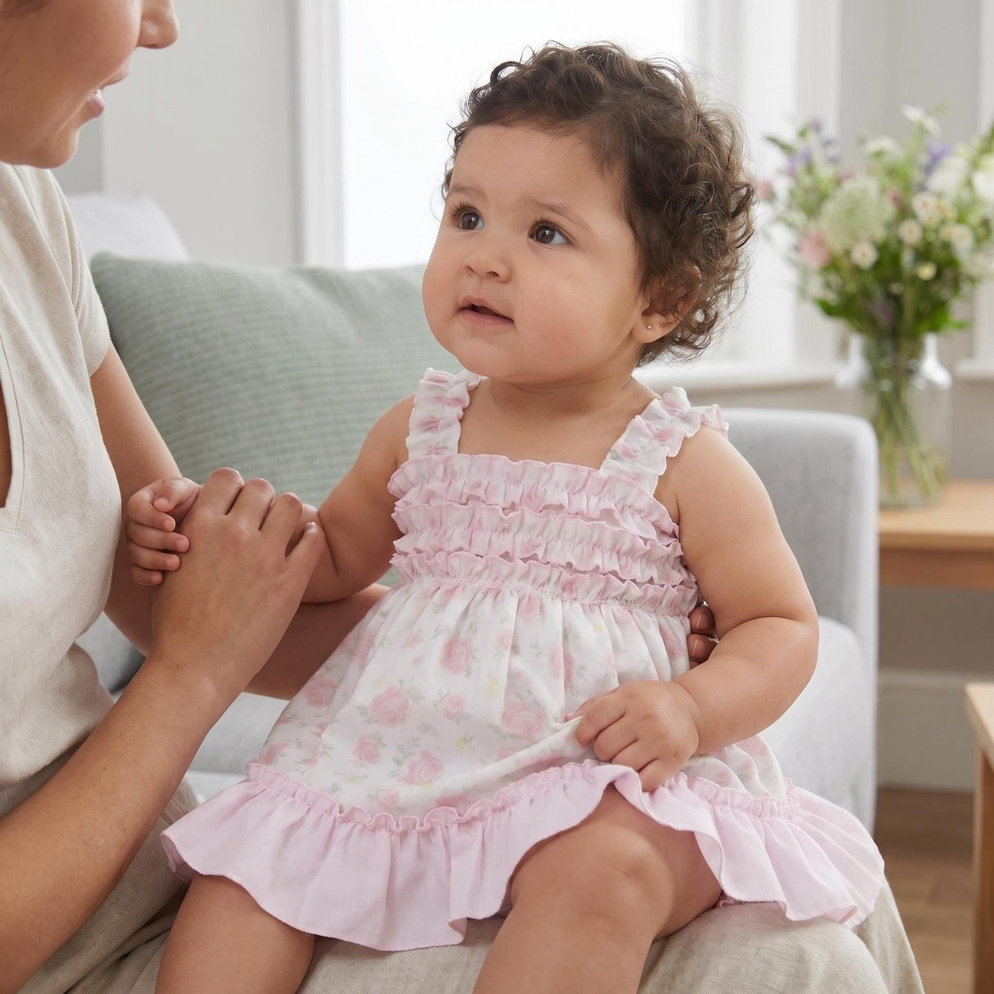 Baby Girl Pink Rose Summer Puff Ball Dress with Pants "MYD26043"