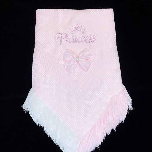 Pink Diamante Bow Baby Shawl