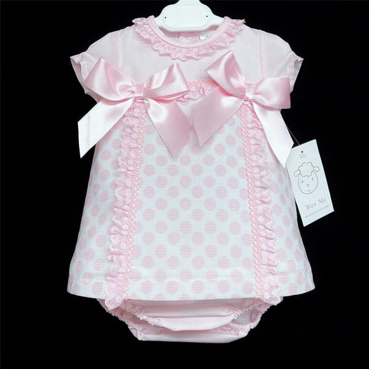 Baby Girl Pink Spanish A Line Dress Set Double Satin Bows "MYD346"