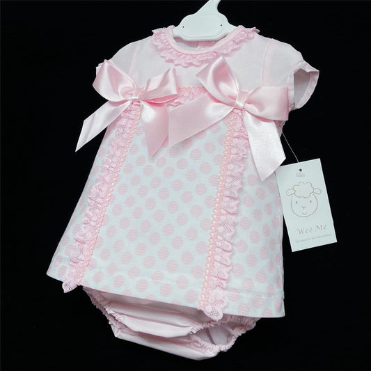 Baby Girl Pink Spanish A Line Dress Set Double Satin Bows "MYD346"