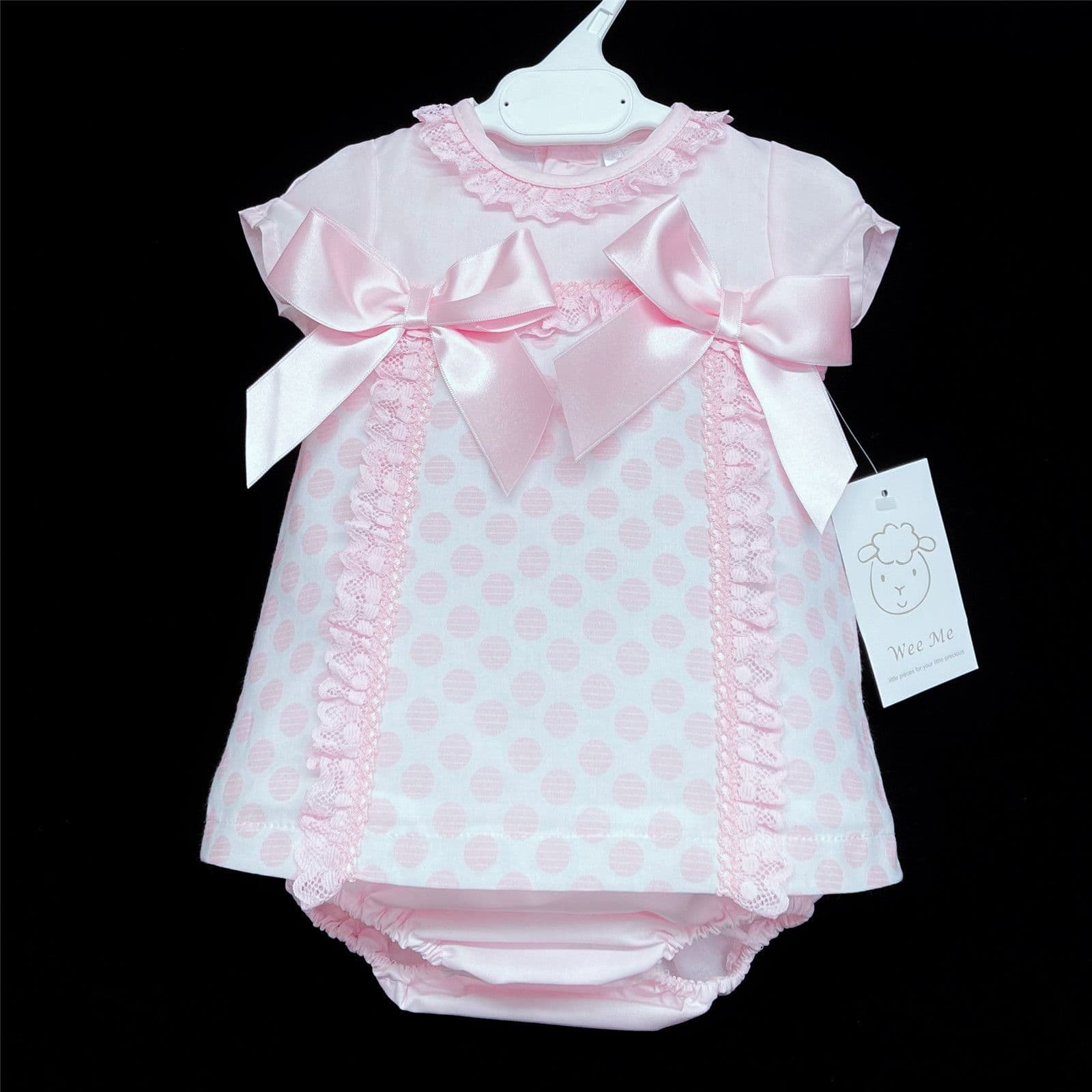 Baby Girl Pink Spanish A Line Dress Set Double Satin Bows "MYD346"