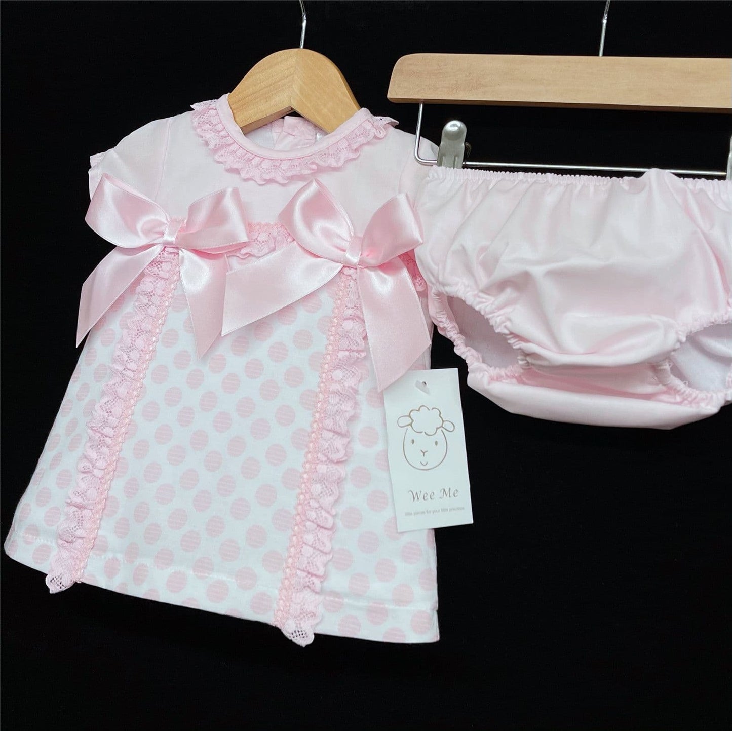 Baby Girl Pink Spanish A Line Dress Set Double Satin Bows "MYD346"