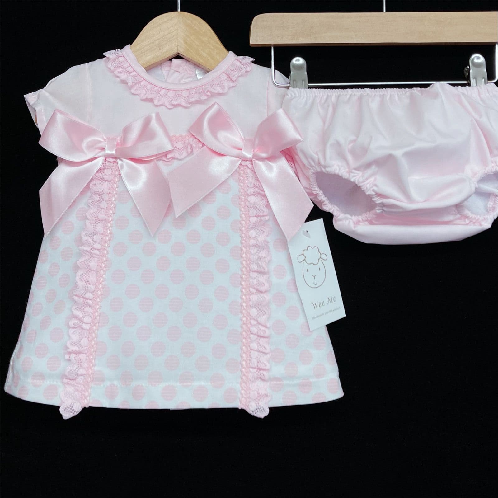 Baby Girl Pink Spanish A Line Dress Set Double Satin Bows "MYD346"