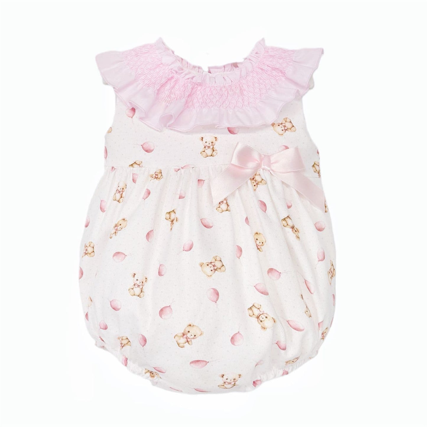 Baby Girl Pink Teddy Print Big Collar Romper "MYD26033"