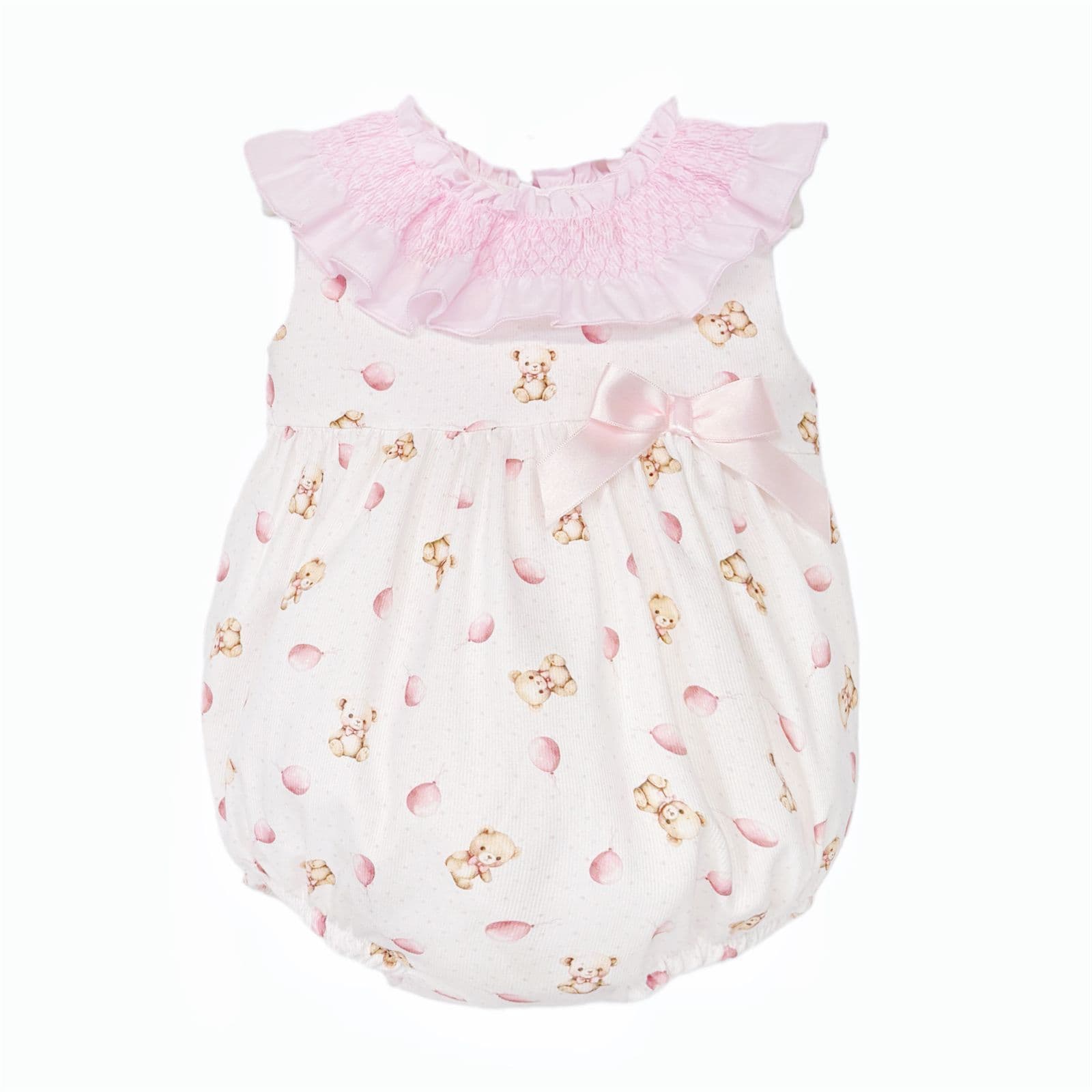 Baby Girl Pink Teddy Print Big Collar Romper "MYD26033"