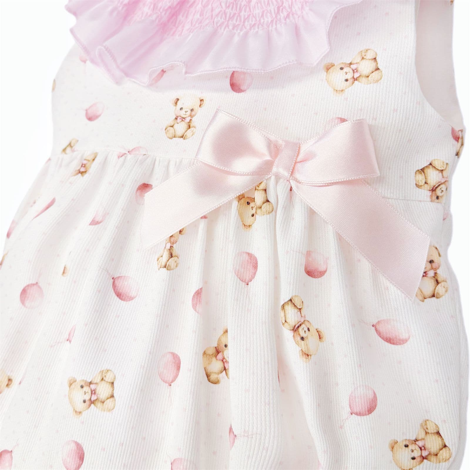 Baby Girl Pink Teddy Print Big Collar Romper "MYD26033"