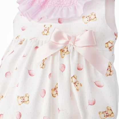 Baby Girl Pink Teddy Print Big Collar Romper "MYD26033"