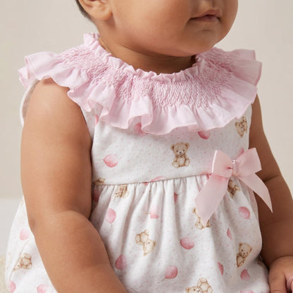 Baby Girl Pink Teddy Print Big Collar Romper "MYD26033"