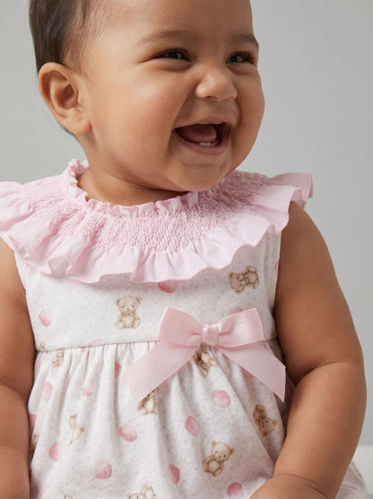 Baby Girl Pink Teddy Print Big Collar Romper "MYD26033"