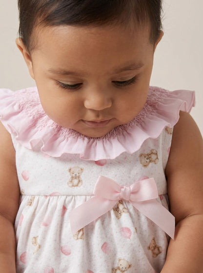 Baby Girl Pink Teddy Print Big Collar Romper "MYD26033"