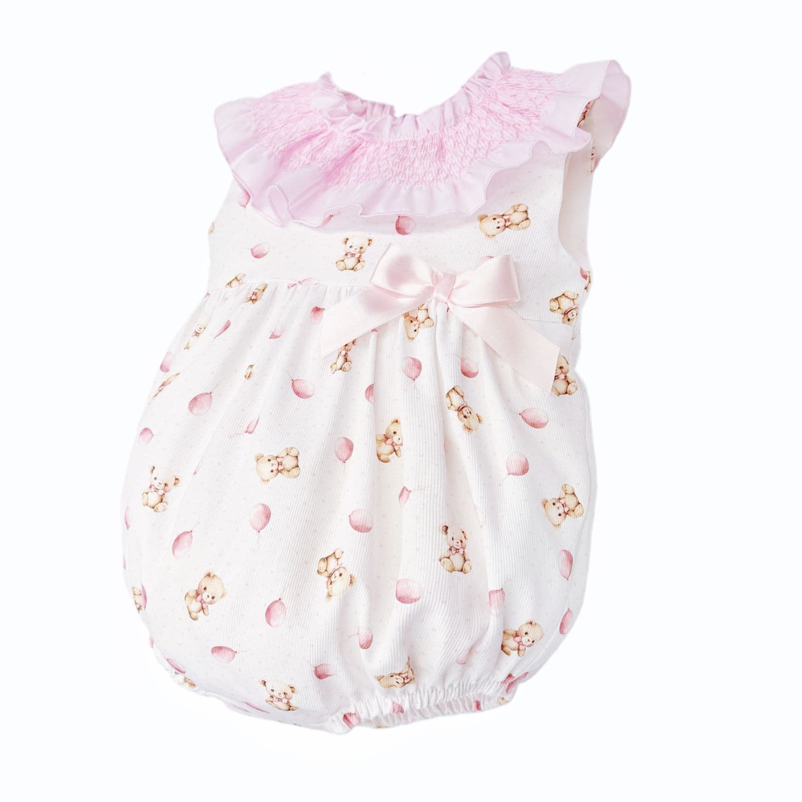 Baby Girl Pink Teddy Print Big Collar Romper "MYD26033"