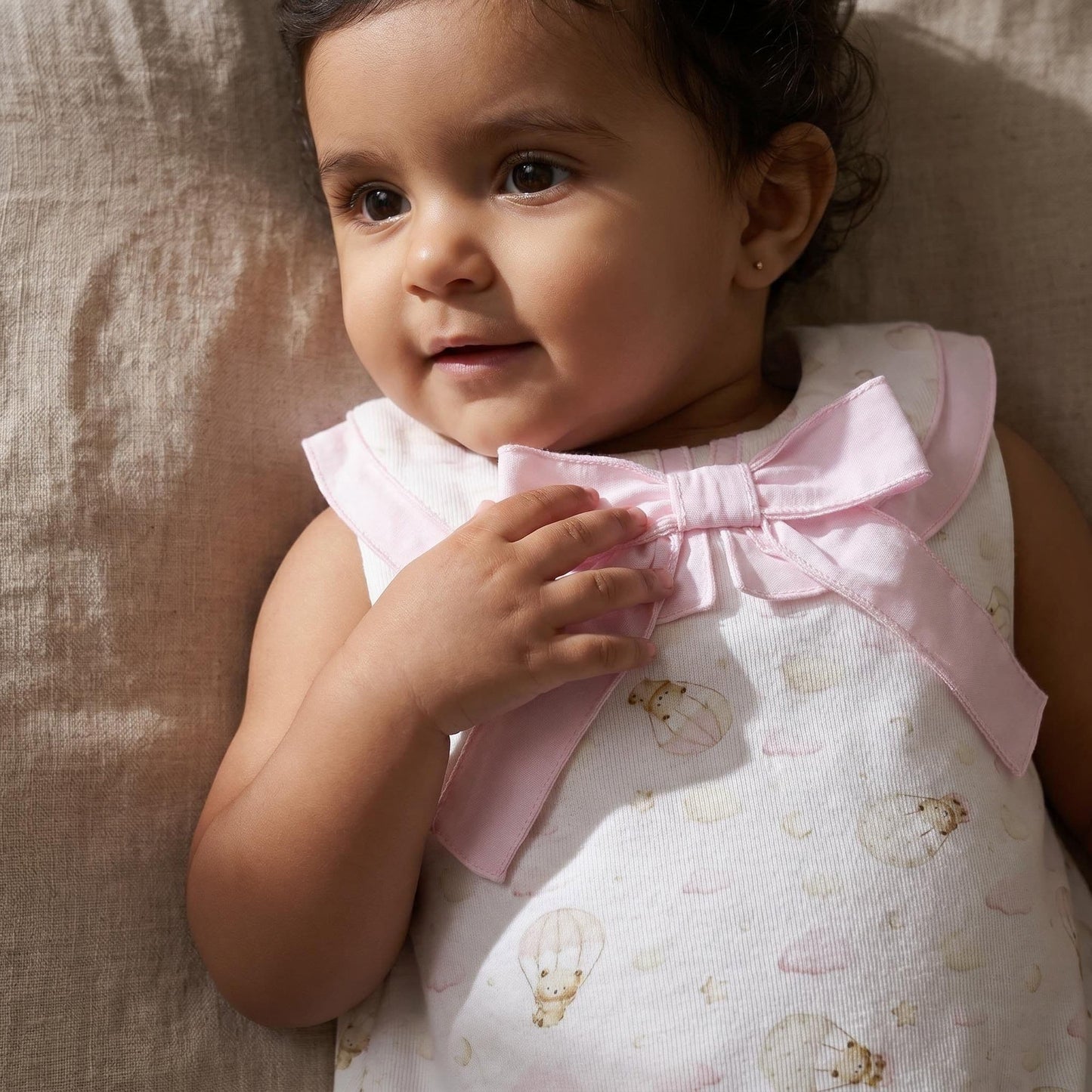 Baby Girl Pink Teddy Print Collar Romper "MYD26030"