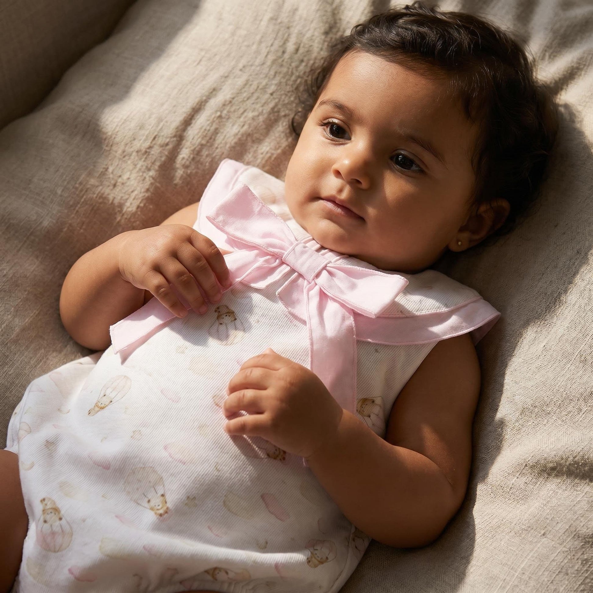Baby Girl Pink Teddy Print Collar Romper "MYD26030"