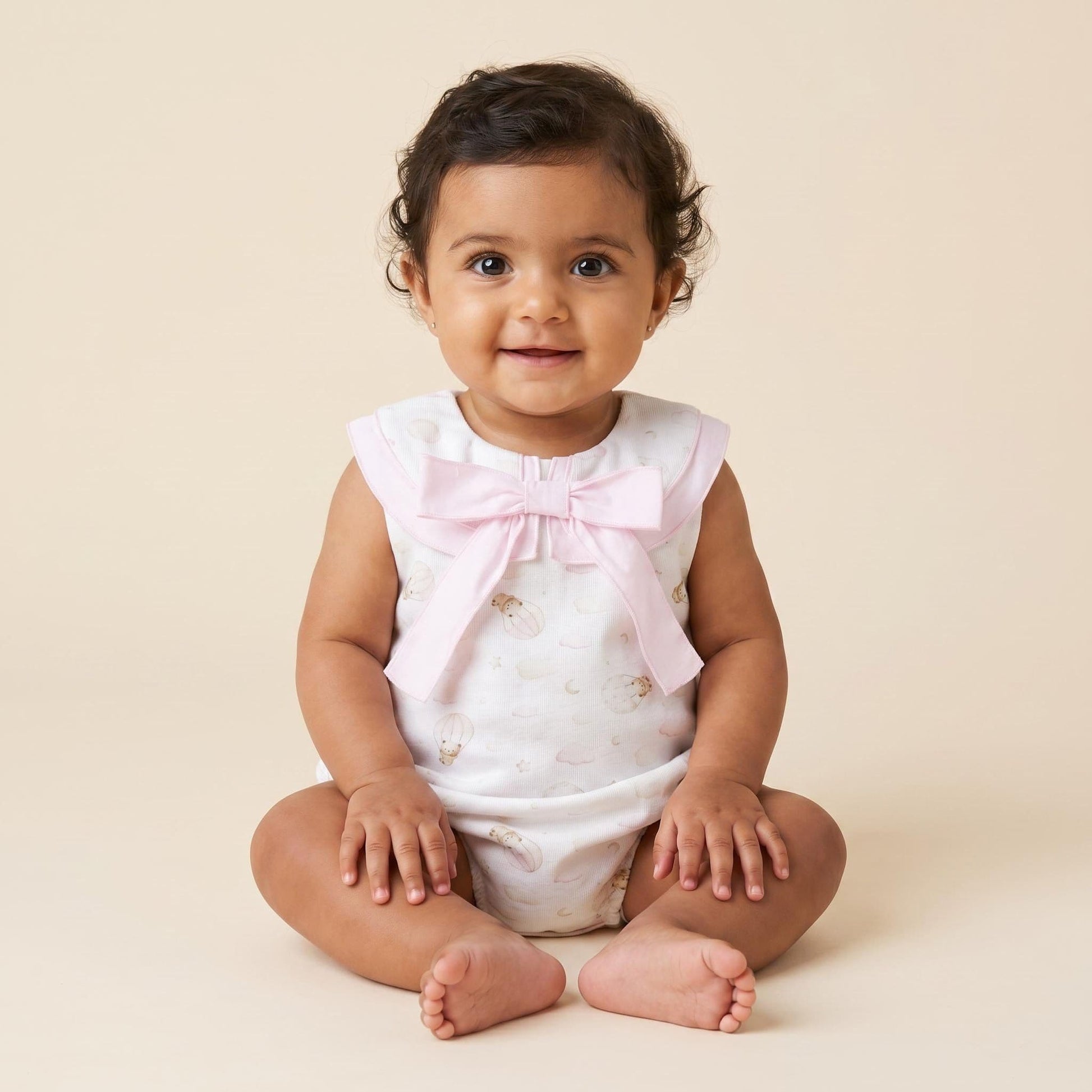 Baby Girl Pink Teddy Print Collar Romper "MYD26030"