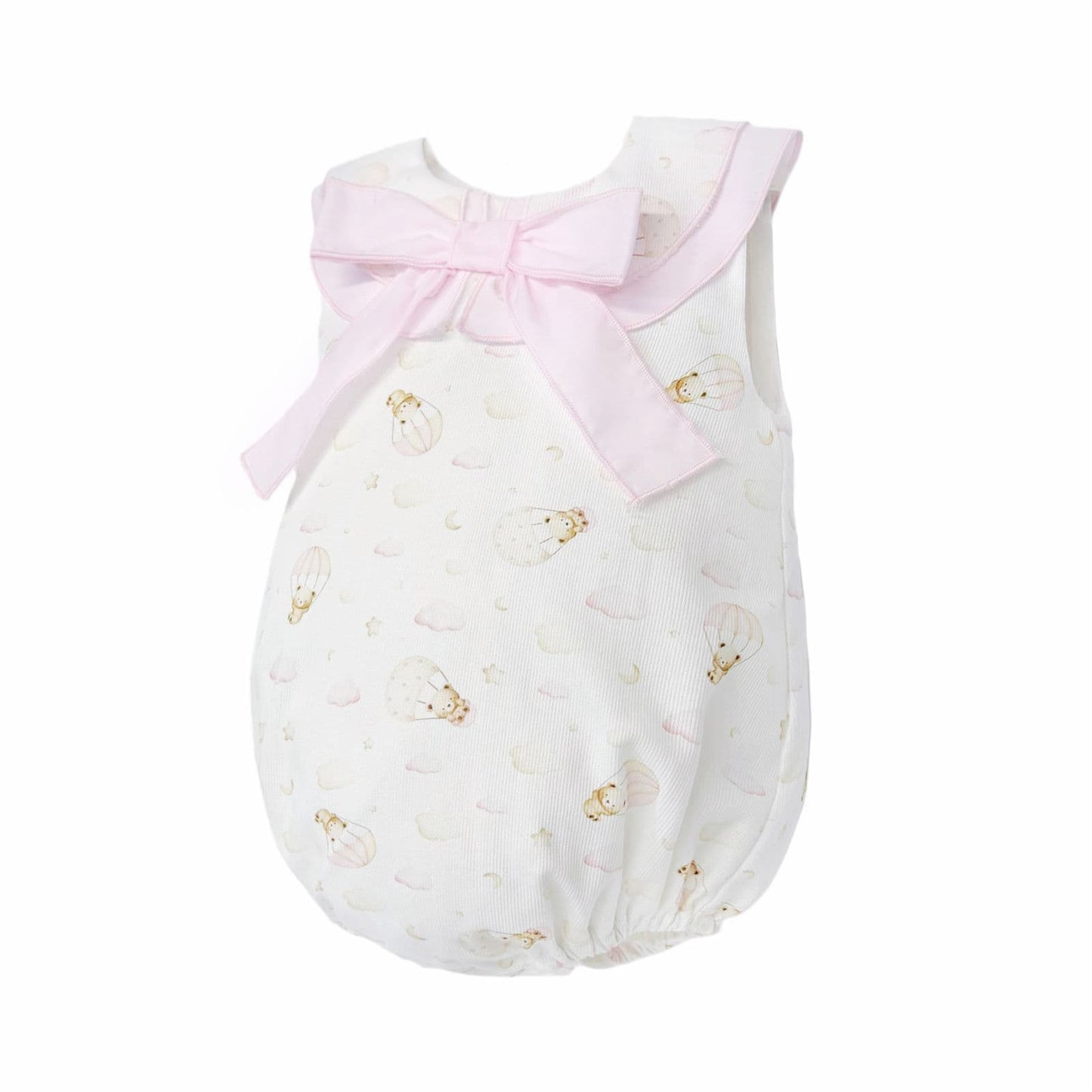 Baby Girl Pink Teddy Print Collar Romper "MYD26030"