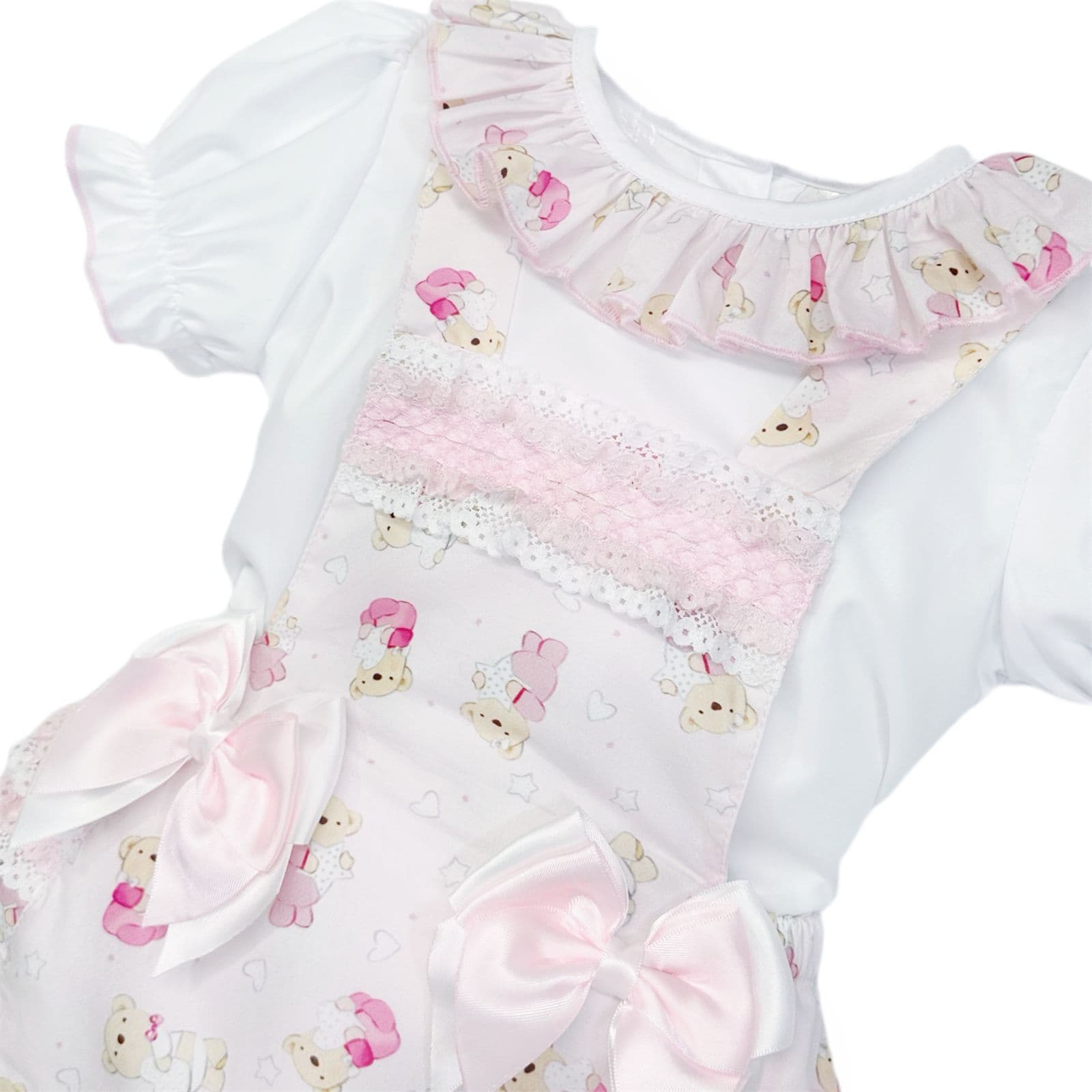 Baby Girl Pink Teddy Print Frilly Romper with Top "2516"