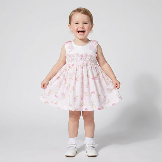 Baby Girl Pink Teddy Shoulder Bow Pearl Dress "2605"
