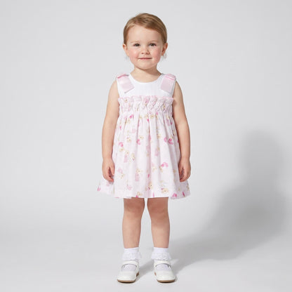 Baby Girl Pink Teddy Shoulder Bow Pearl Dress "2605"