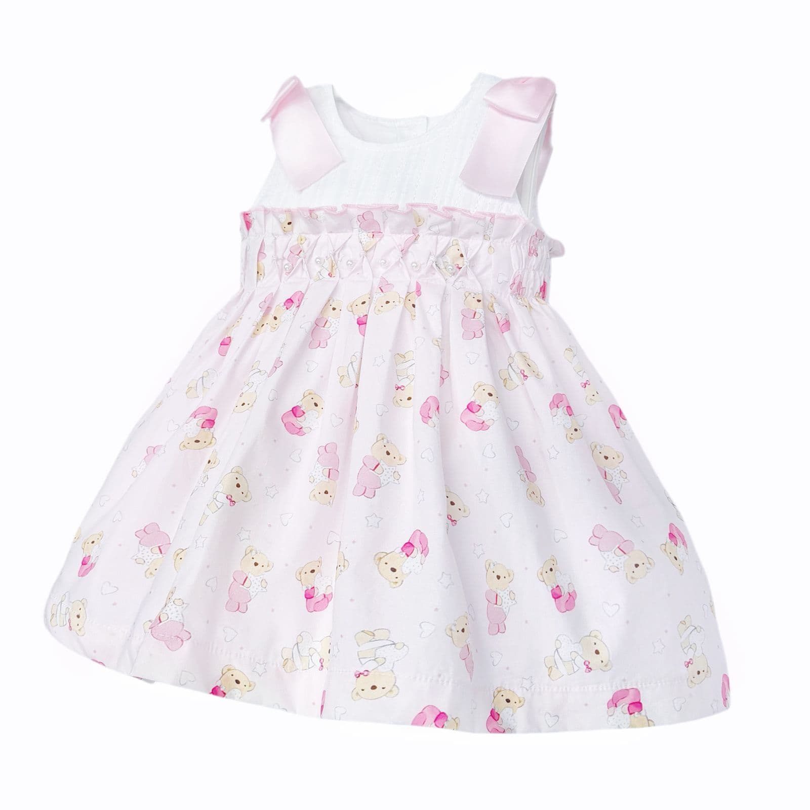 Baby Girl Pink Teddy Shoulder Bow Pearl Dress "2605"