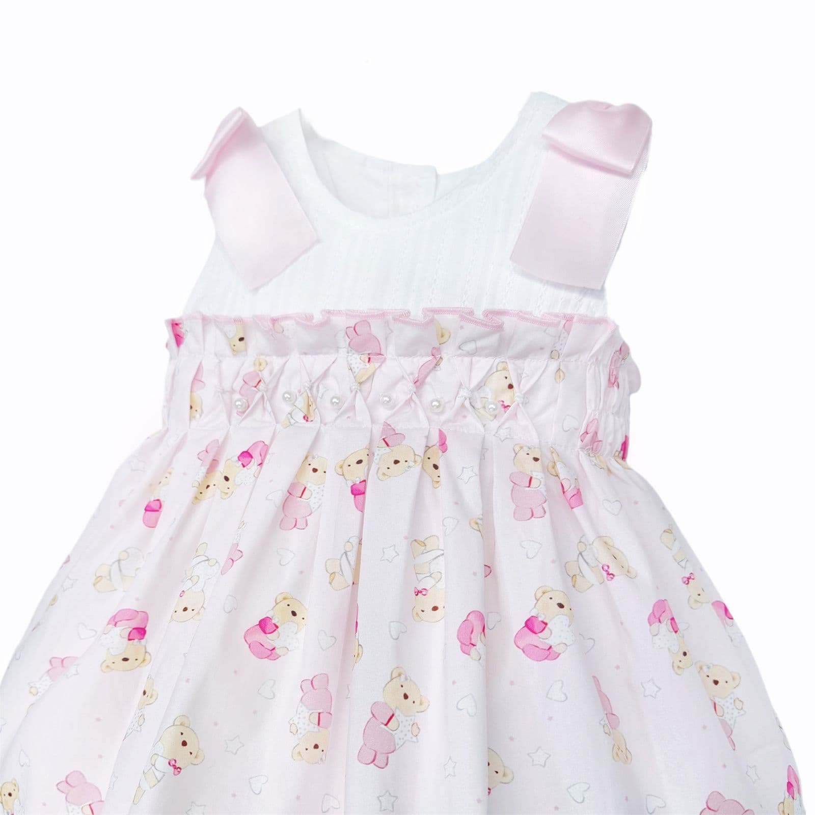 Baby Girl Pink Teddy Shoulder Bow Pearl Dress "2605"